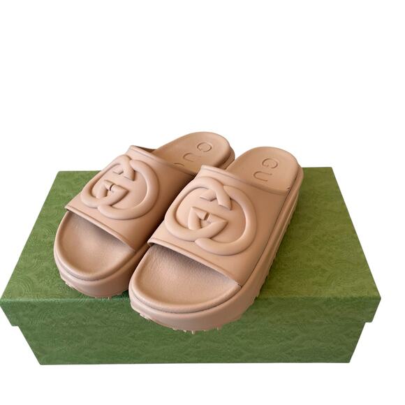 GUCCI Womens GG Rubber Platform Slide Sandals Camel 692845 EU 37, US 7 $650 NEW - Picture 3 of 16